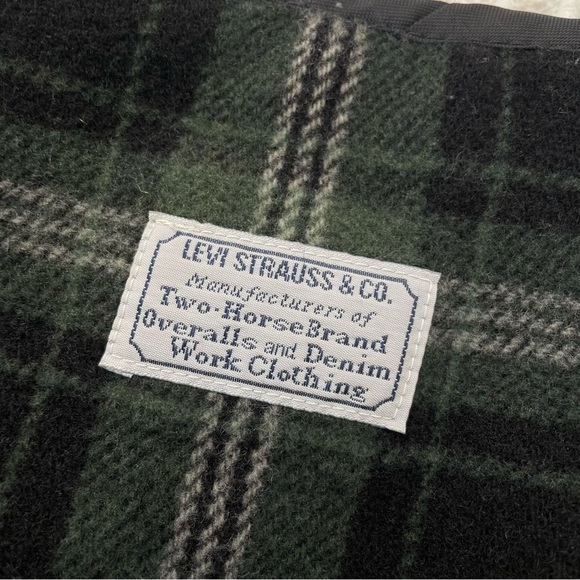 Vintage Levi’s Green Plaid Wool Blend Zip Up Sherpa Vest | Size S - Picture 6 of 8